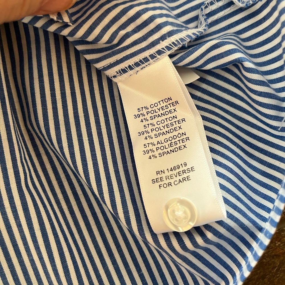 Women’s Casa Cabana blue white pinstripe sleeve collar button shirt. Size small - Picture 8 of 12